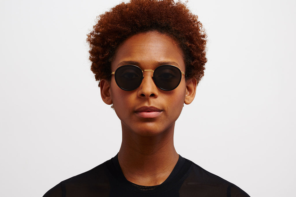 MYKITA - Tuva Sunglasses Glossy Gold/Black with Dark Grey Solid Lenses