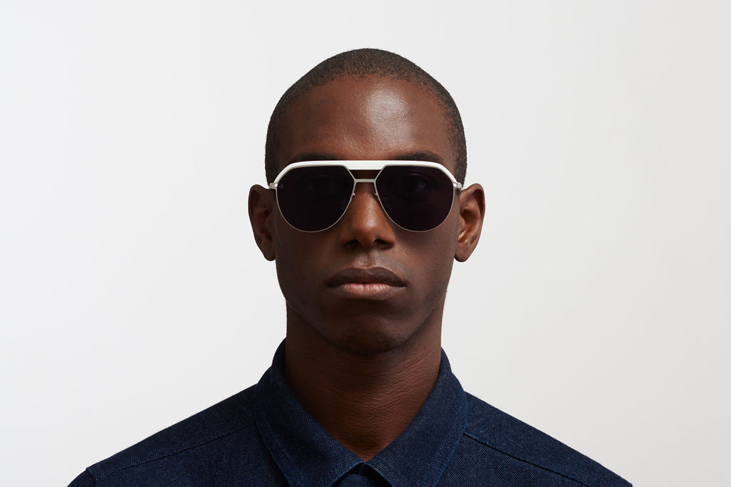 MYKITA | Leica - ML02 Sunglasses MH52 - Signal White/Shiny Silver with Leica Black Solid Lenses