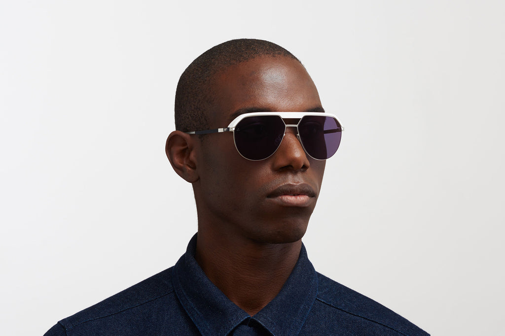 MYKITA | Leica - ML02 Sunglasses MH52 - Signal White/Shiny Silver with Leica Black Solid Lenses