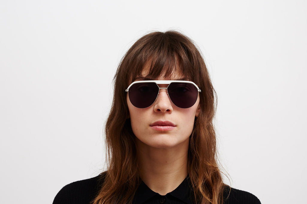 MYKITA | Leica - ML02 Sunglasses MH52 - Signal White/Shiny Silver with Leica Black Solid Lenses