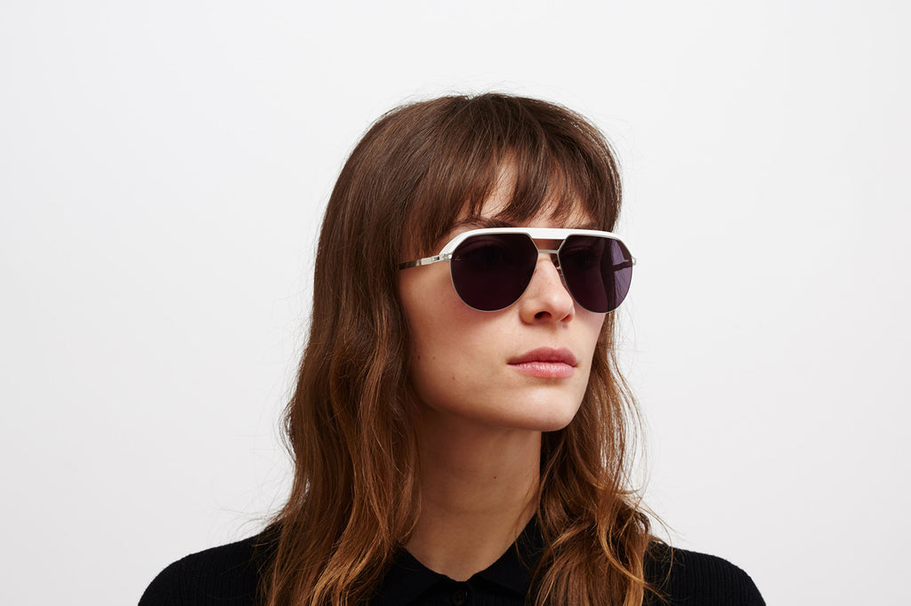 MYKITA | Leica - ML02 Sunglasses MH52 - Signal White/Shiny Silver with Leica Black Solid Lenses