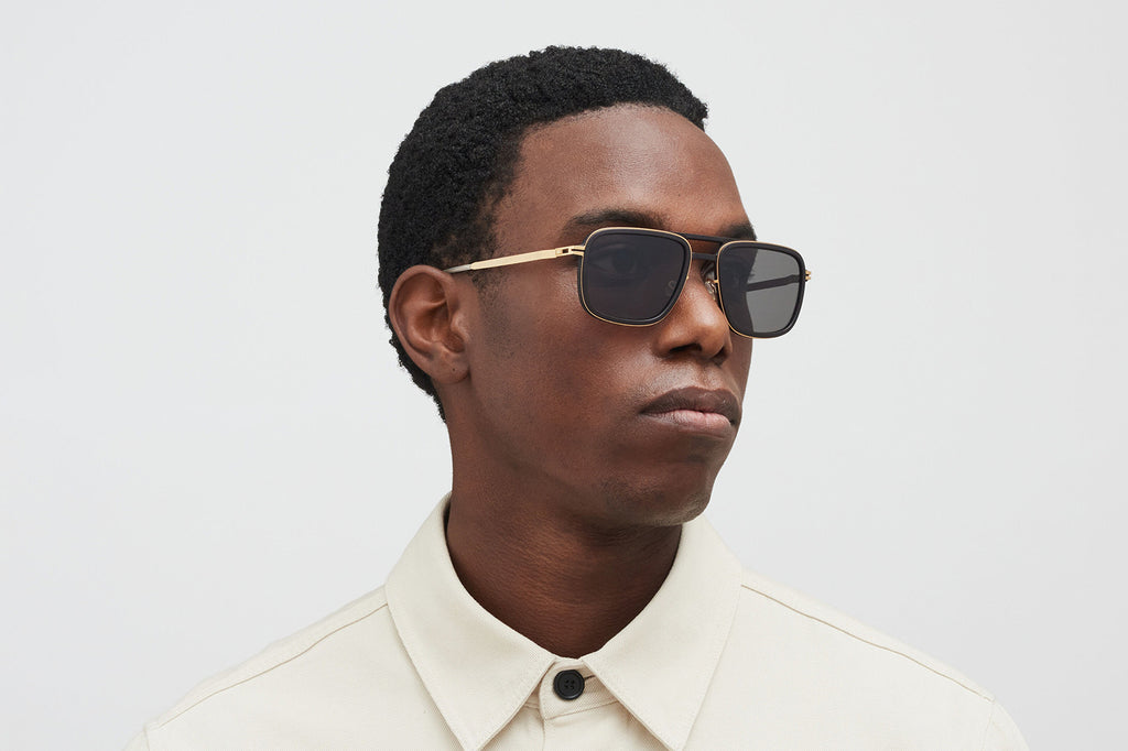 MYKITA MYLON - Spruce Sunglasses MH7 - Pitch Black/Glossy Gold with Polarized Pro Hi-Con Grey Lenses