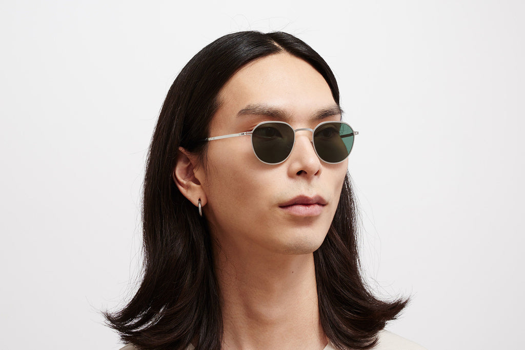 MYKITA - Talvi Sunglasses Shiny Silver with Dark Green Solid Lenses