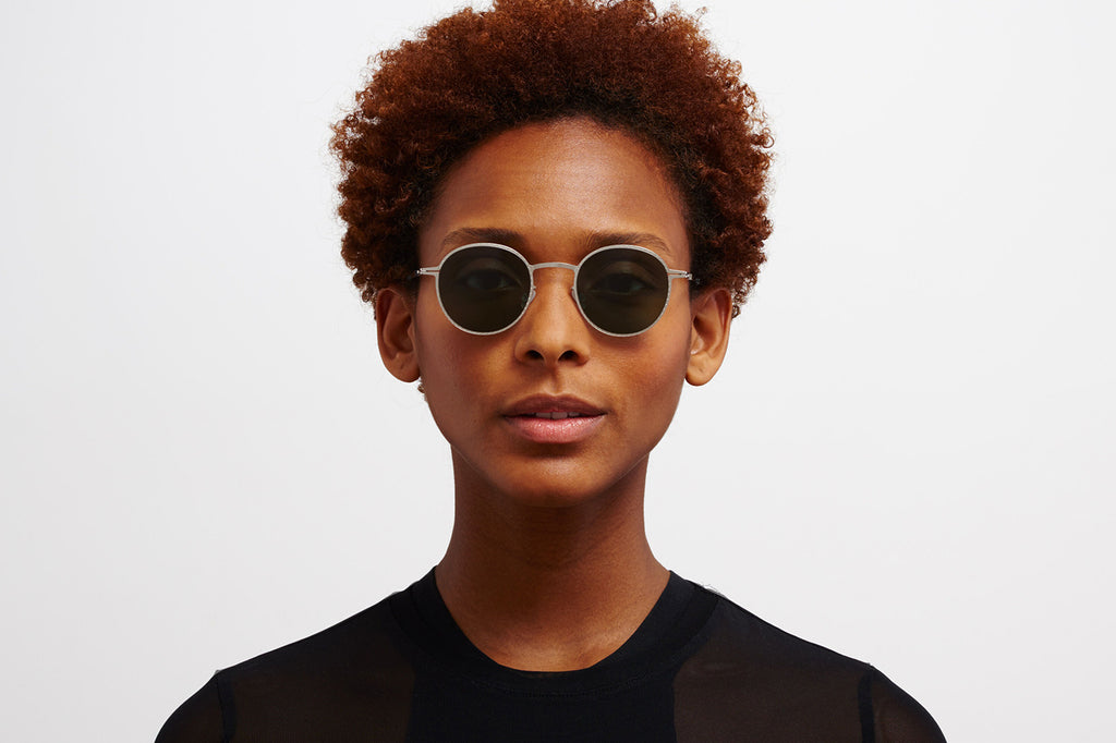 MYKITA - Nis Sunglasses Shiny Silver with Dark Green Solid Lenses