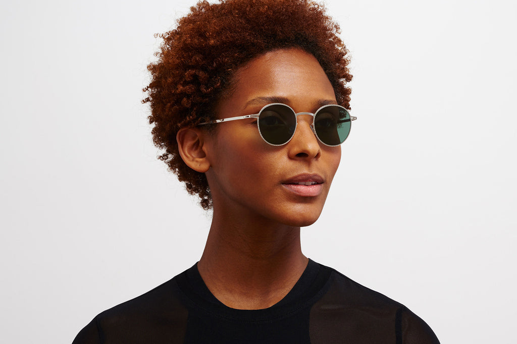 MYKITA - Nis Sunglasses Shiny Silver with Dark Green Solid Lenses