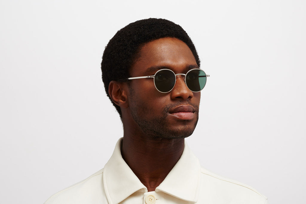 MYKITA - Nis Sunglasses Shiny Silver with Dark Green Solid Lenses