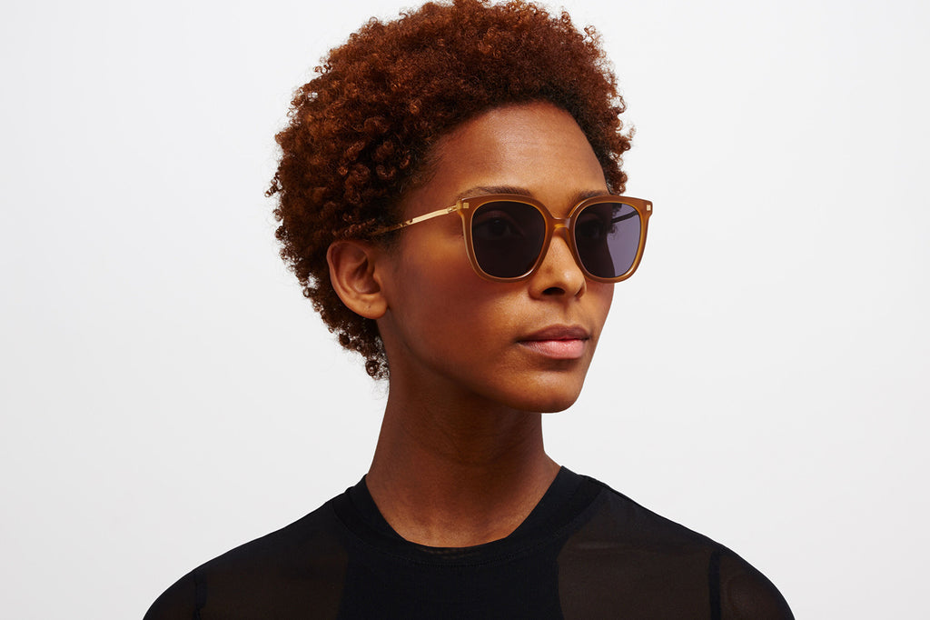 MYKITA - Viska Sunglasses Brown/Dark Brown/Glossy Gold with Cool Grey Solid Lenses