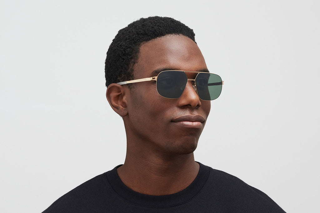 MYKITA - Angus Sunglasses Champagne Gold/Black with Polarized Pro Green 15 Lenses