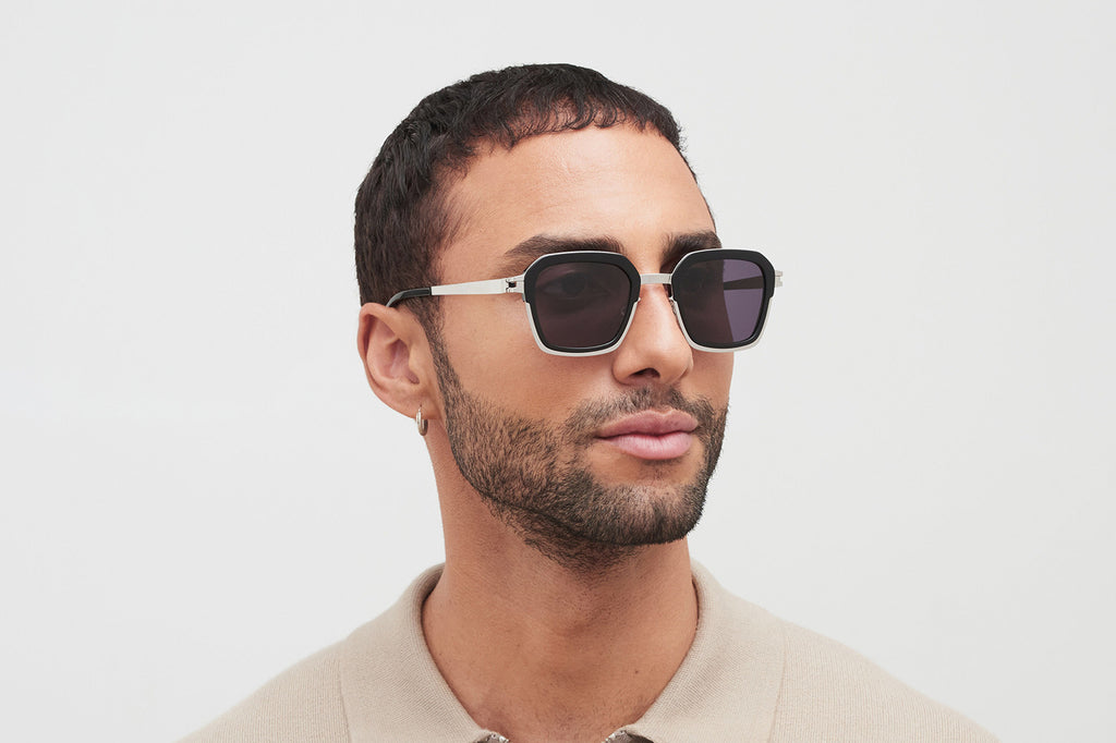 MYKITA® - Misty Sunglasses Shiny Silver/Black with Cool Grey Solid Lenses