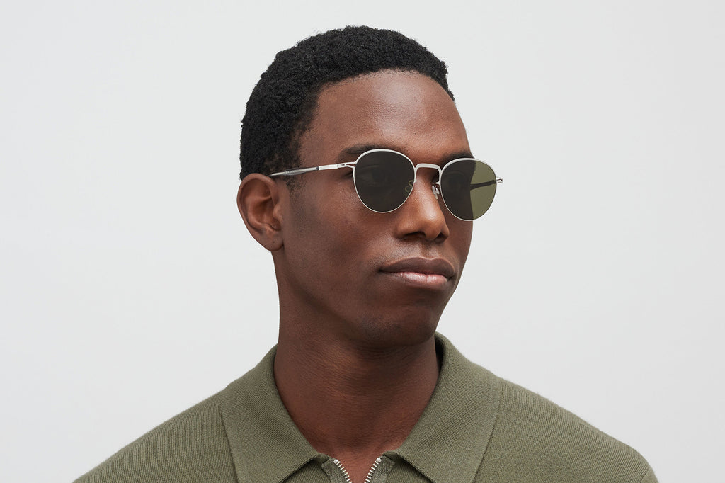 MYKITA - Tate Sunglasses Shiny Silver with Raw Green Solid Lenses