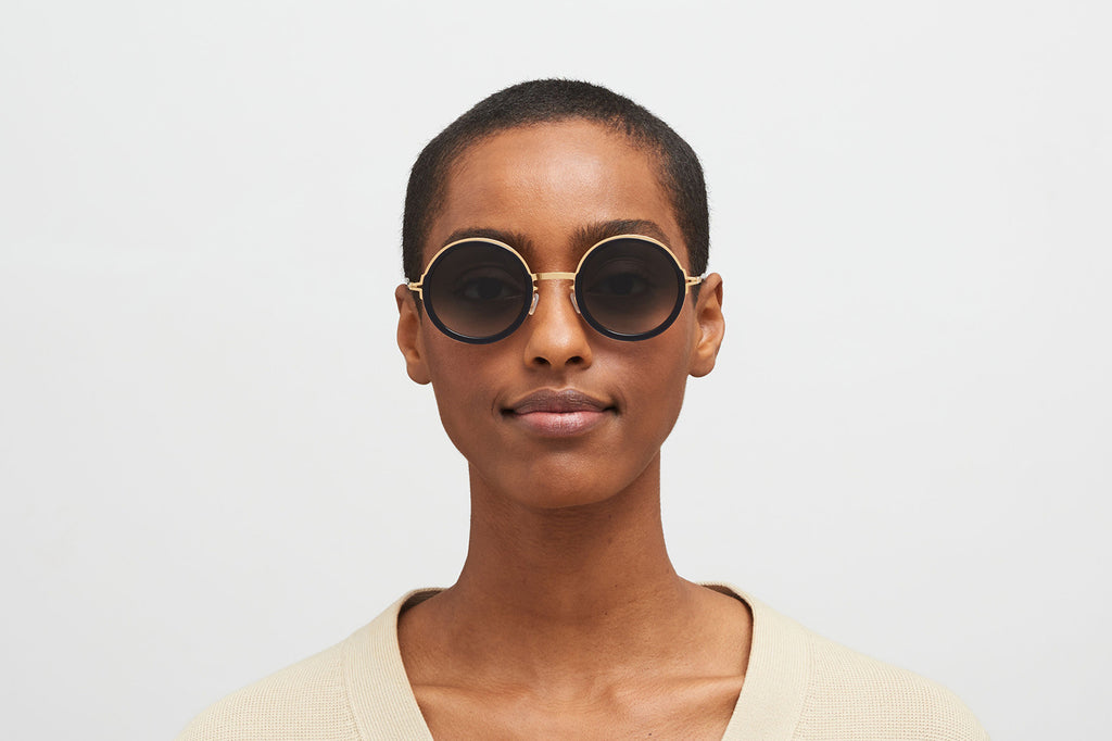 MYKITA® - Monroe Sunglasses Glossy Gold/Milky Indigo with Raw Black Gradient Lenses