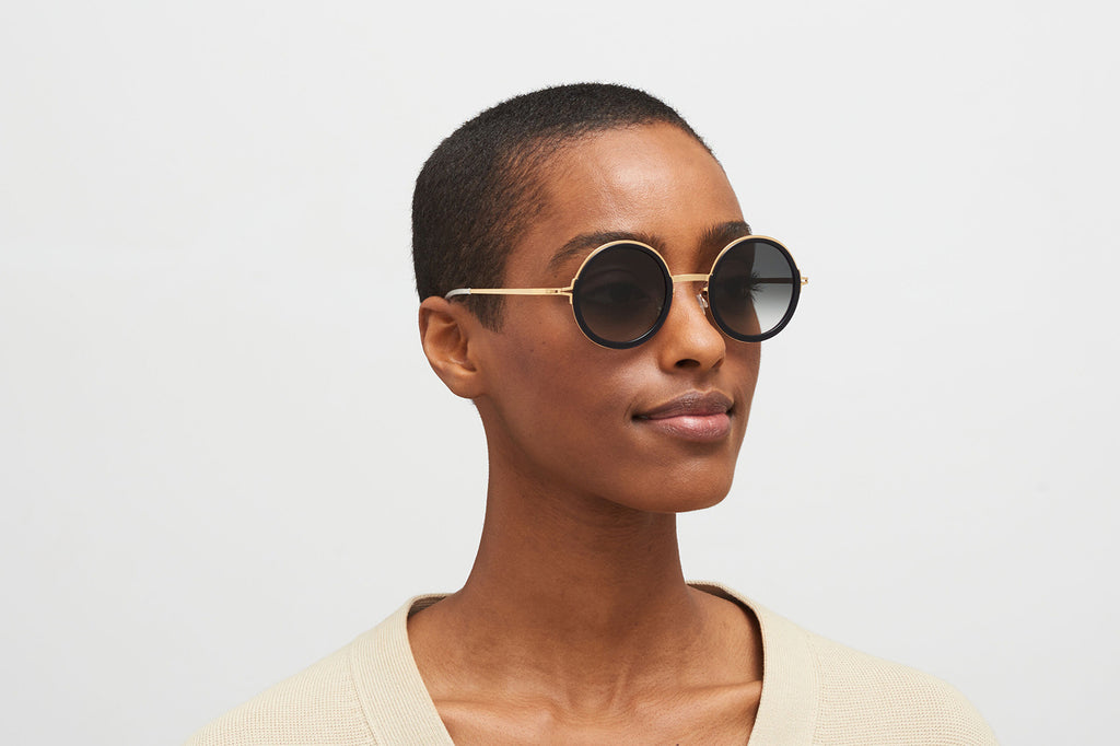 MYKITA® - Monroe Sunglasses Glossy Gold/Milky Indigo with Raw Black Gradient Lenses