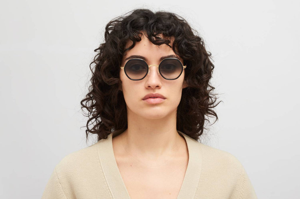 MYKITA® - Alya Sunglasses Glossy Gold/Milky Indigo with Raw Black Gradient Lenses