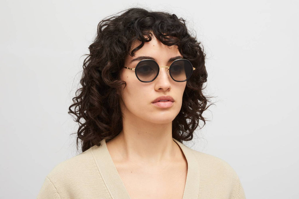 MYKITA® - Alya Sunglasses Glossy Gold/Milky Indigo with Raw Black Gradient Lenses