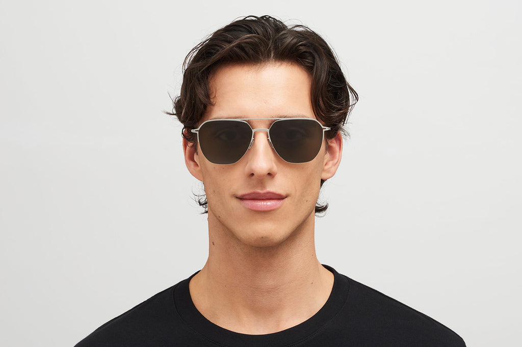 MYKITA - Amos Sunglasses Shiny Silver with Raw Green Solid Lenses