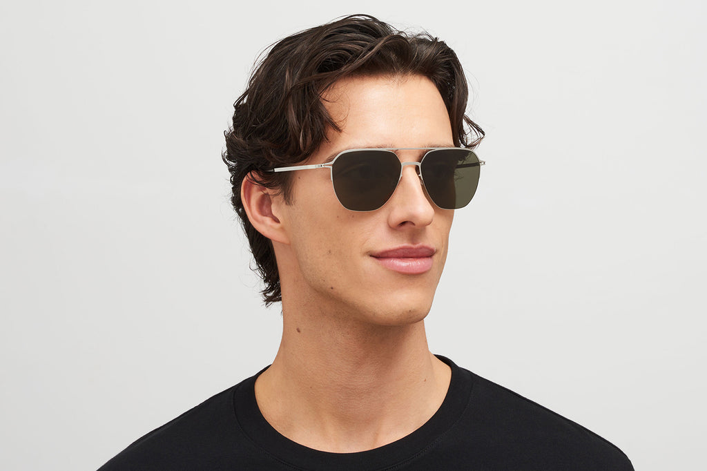 MYKITA - Amos Sunglasses Shiny Silver with Raw Green Solid Lenses