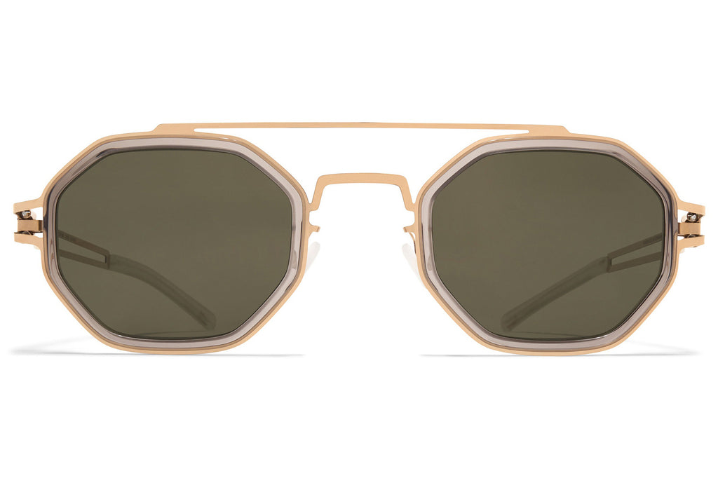 Champagne Gold/Clear Ash with Raw Green Solid Lenses