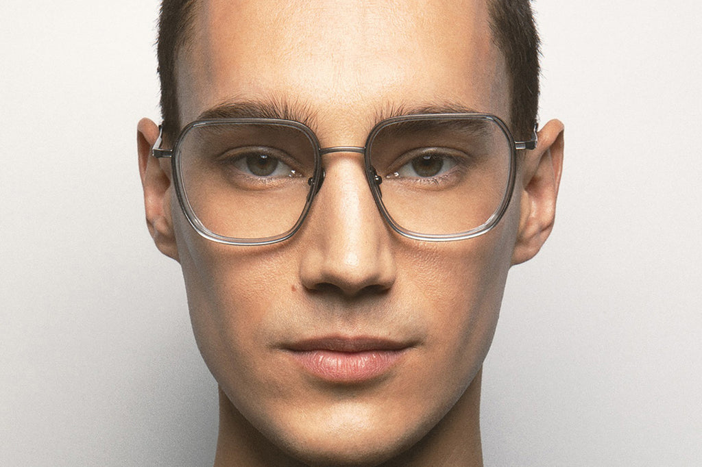 Kaleos Eyehunters - Thornton Eyeglasses Matte Silver/Transparent Gray