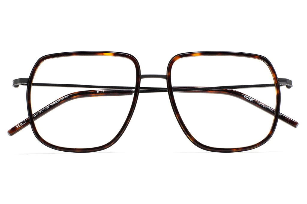 Kaleos Eyehunters - Renzi Eyeglasses Matte Black/Dark Brown Tortoise