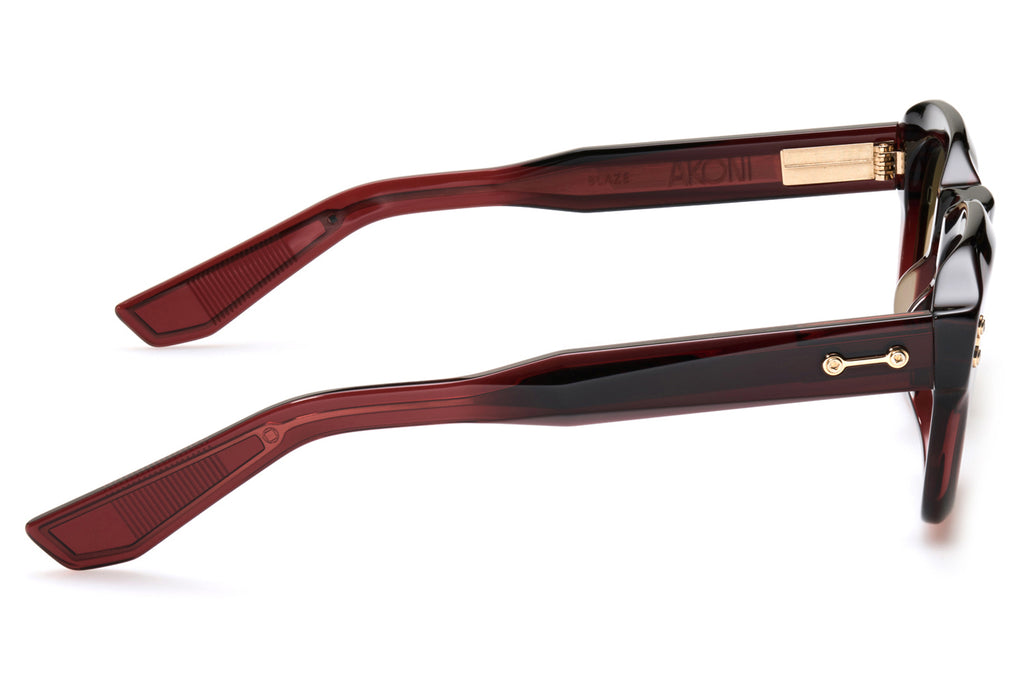 Akoni - Blaze Sunglasses Crystal Burgundy & Brushed 12K Gold with Dark Olive Lenses