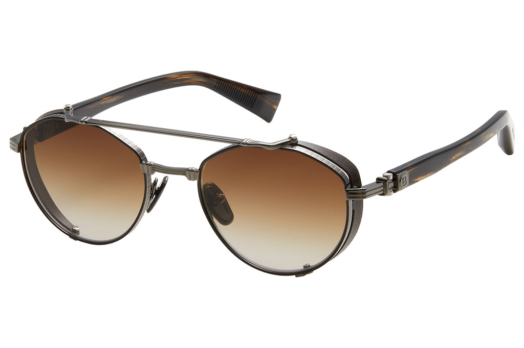 Balmain® Eyewear - Brigade IV Sunglasses Black Rhodium & Dark Brown Swirl with Dark Brown to Clear