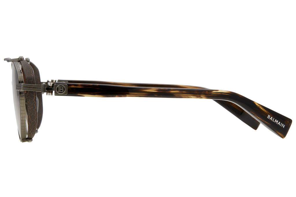 Balmain® Eyewear - Brigade IV Sunglasses Black Rhodium & Dark Brown Swirl with Dark Brown to Clear 