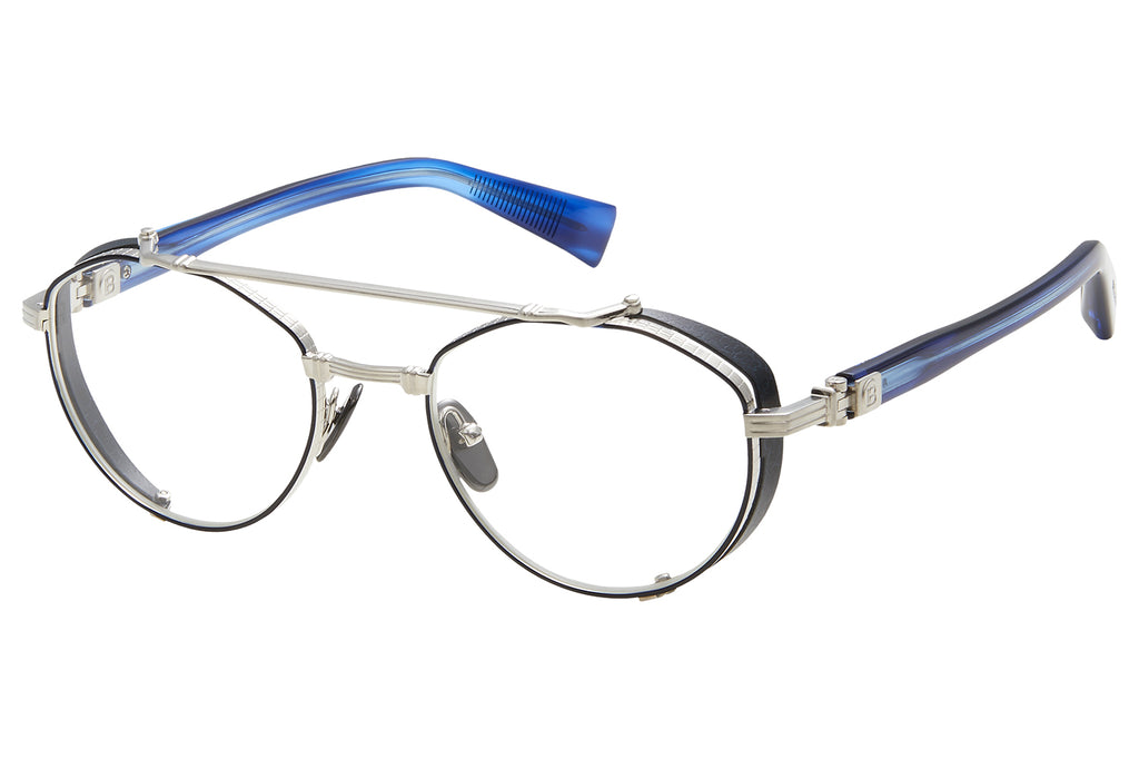 Balmain® Eyewear - Brigade IV Eyeglasses Brushed Silver & Blue Swirl