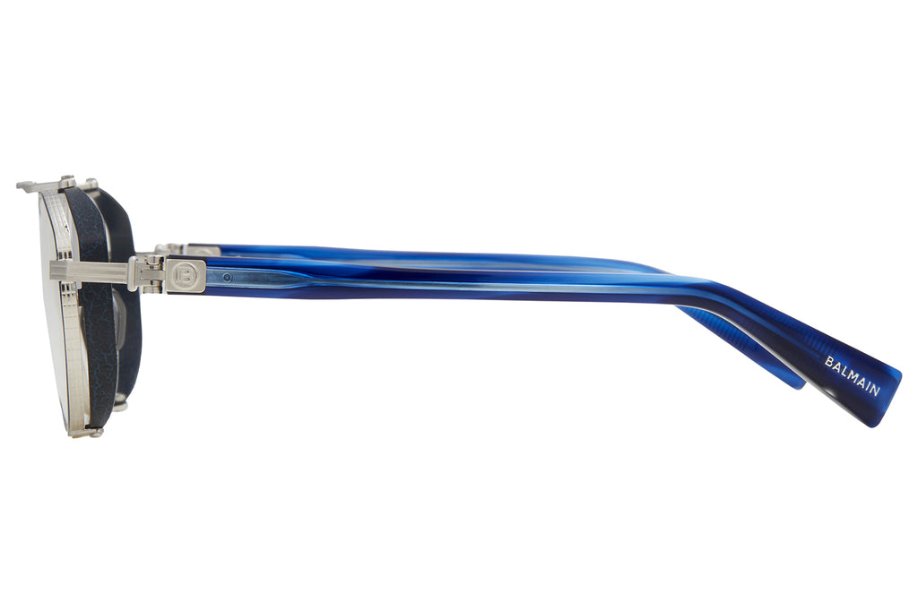 Balmain® Eyewear - Brigade IV Eyeglasses Brushed Silver & Blue Swirl