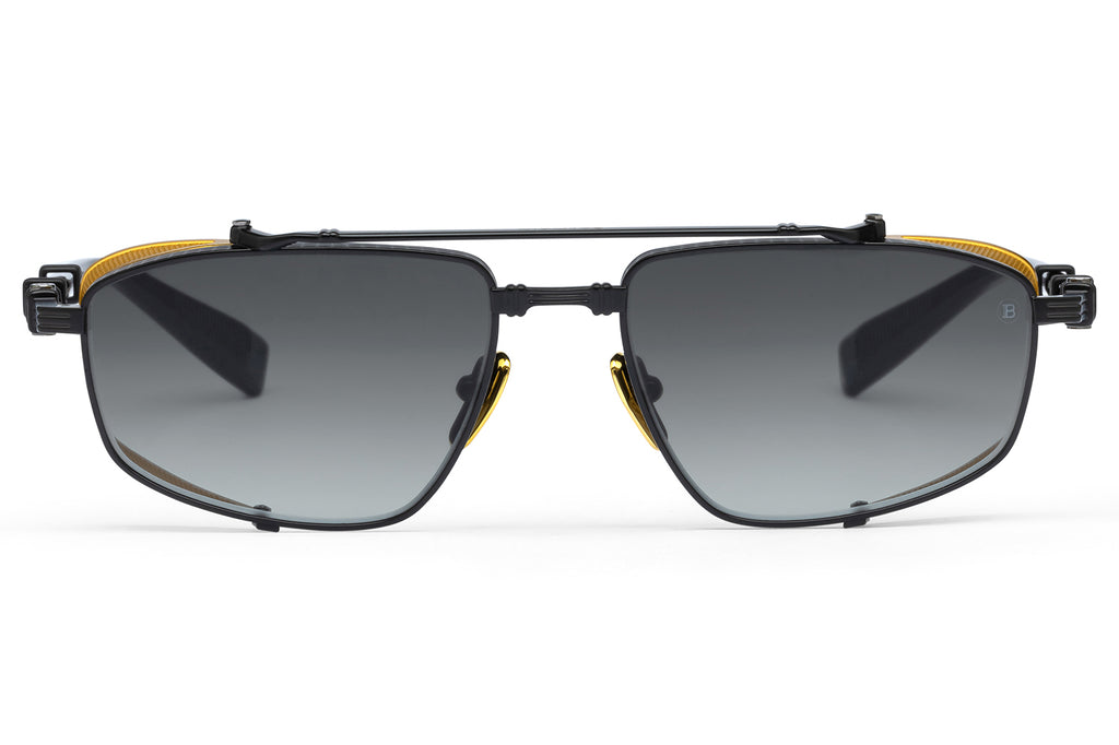 Balmain® Eyewear - Brigade V Sunglasses Matte Black & Gold 18k with Grey Gradient Lenses