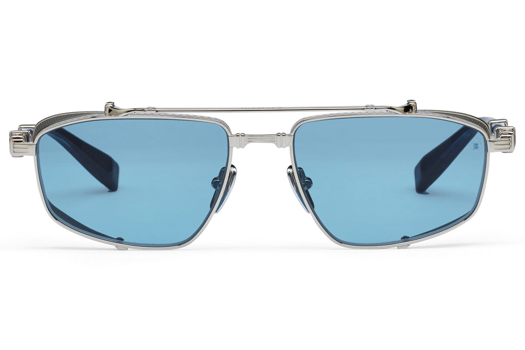 Balmain® Eyewear - Brigade V Sunglasses Silver & Blue Swirl with Blue Lenses