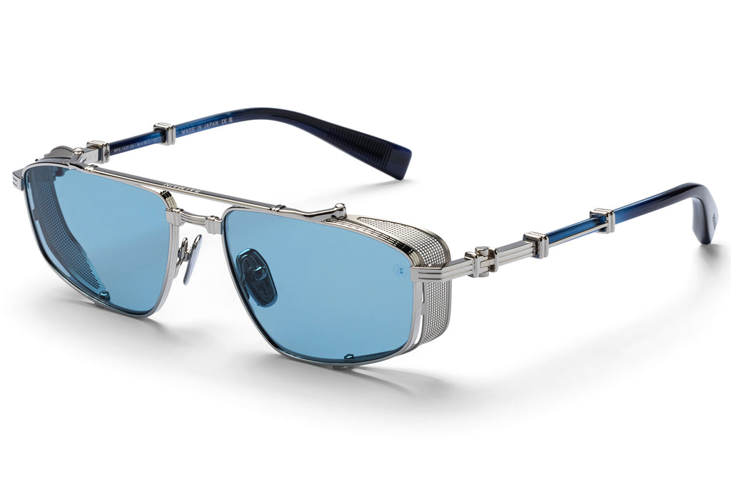 Balmain® Eyewear - Brigade V Sunglasses Silver & Blue Swirl with Blue Lenses