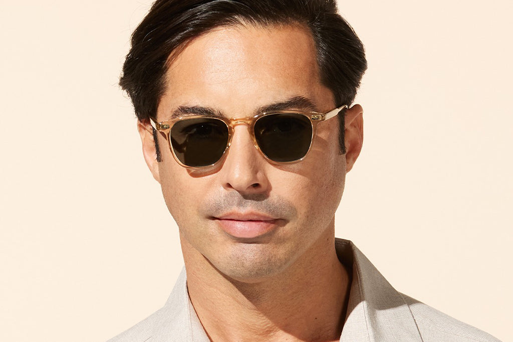 Garrett Leight - Brooks Sunglasses Champagne with Semi-Flat Blue Smoke Lenses