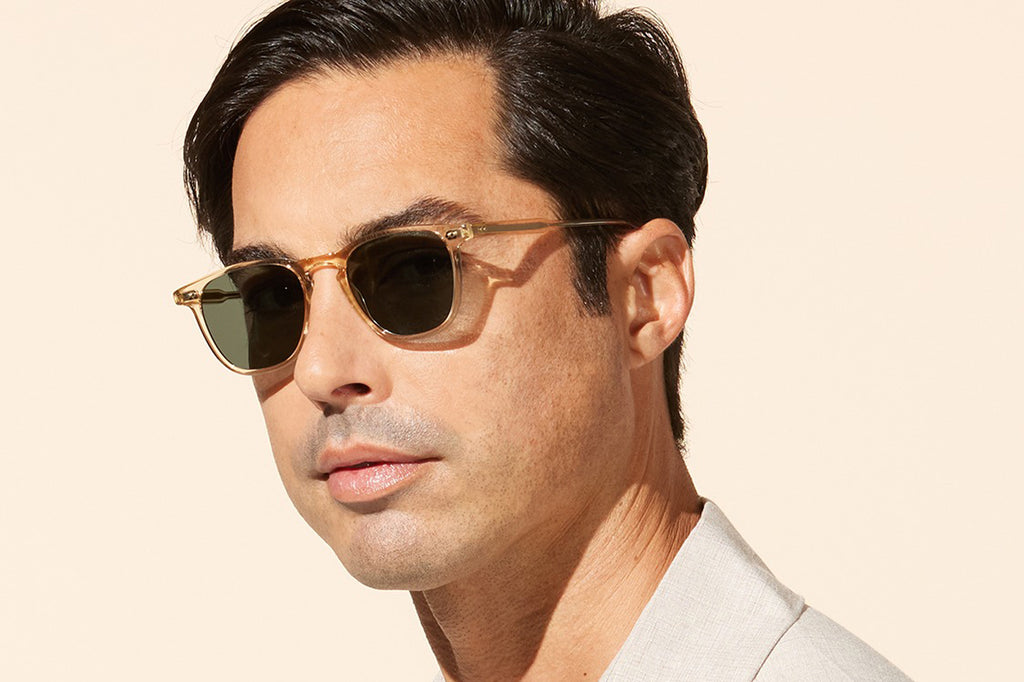 Garrett Leight - Brooks Sunglasses Champagne with Semi-Flat Blue Smoke Lenses