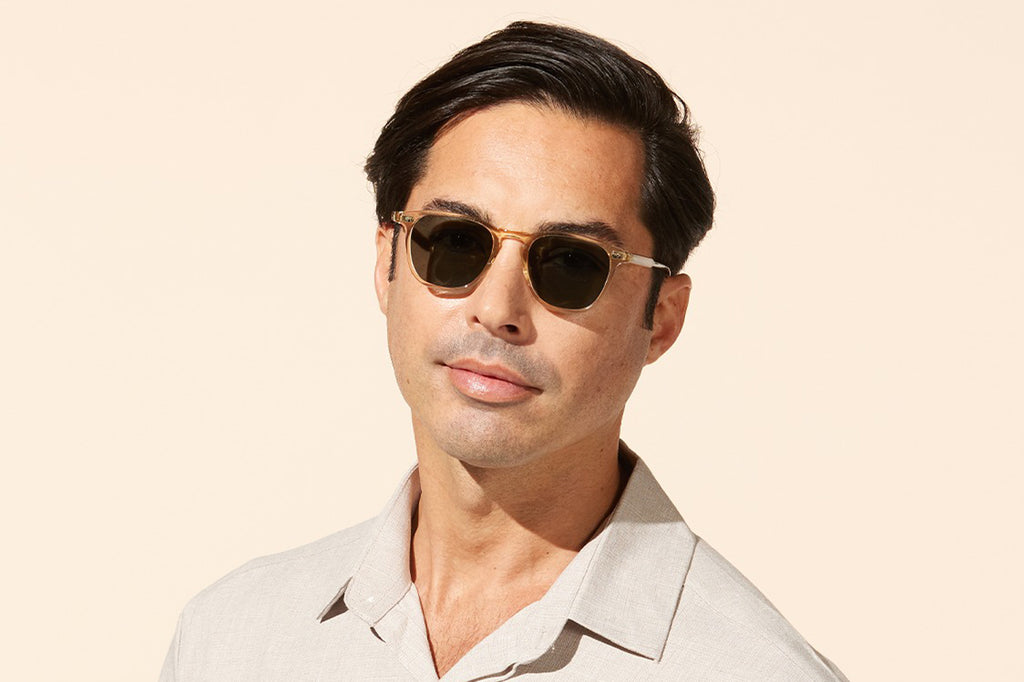 Garrett Leight - Brooks Sunglasses Champagne with Semi-Flat Blue Smoke Lenses