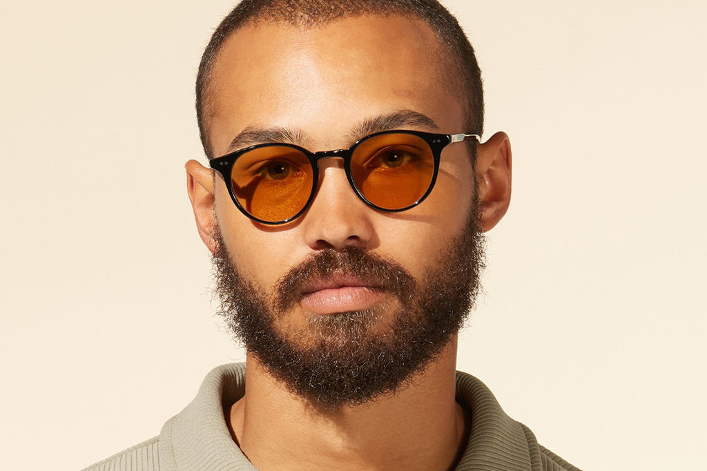 Garrett Leight - Clune Sunglasses Black with Semi-Flat Pure Maple Lenses