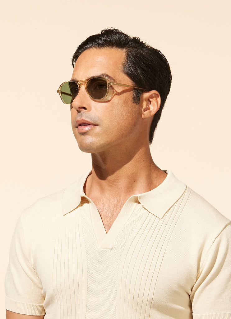 Garrett Leight - Doc Sunglasses Champagne with Semi-Flat Emerald Lenses