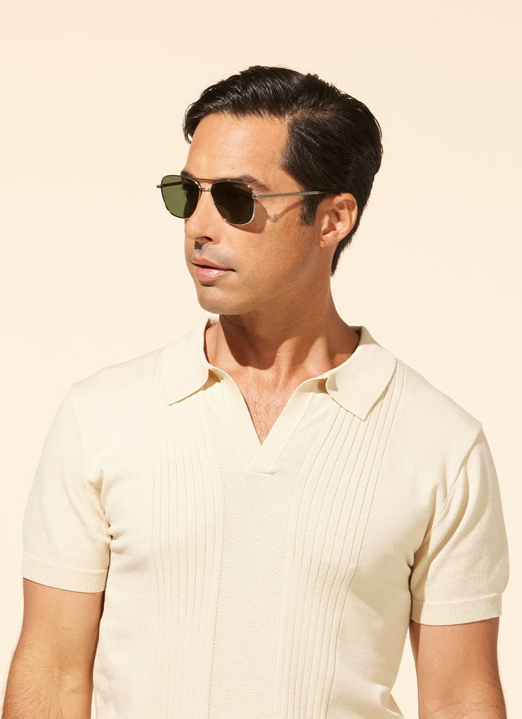 Garrett Leight - El Capitan Sunglasses Silver-Douglas Fir with Semi-Flat Emerald Polar Lenses