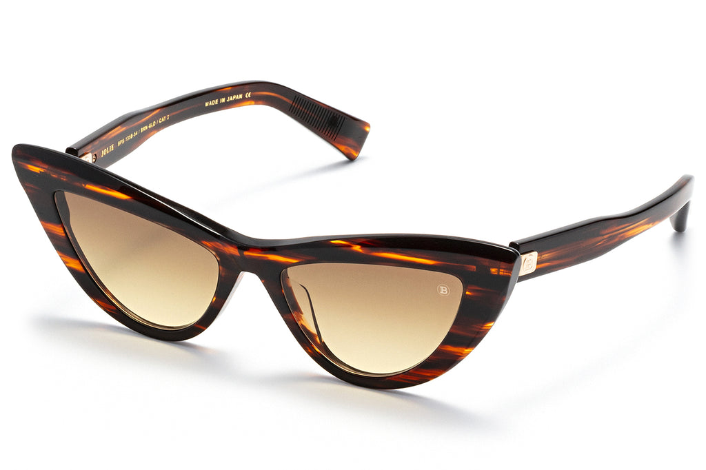 Balmain® Eyewear - Jolie Sunglasses Brown Swirl & White Gold with Dark Brown to Amber Lenses