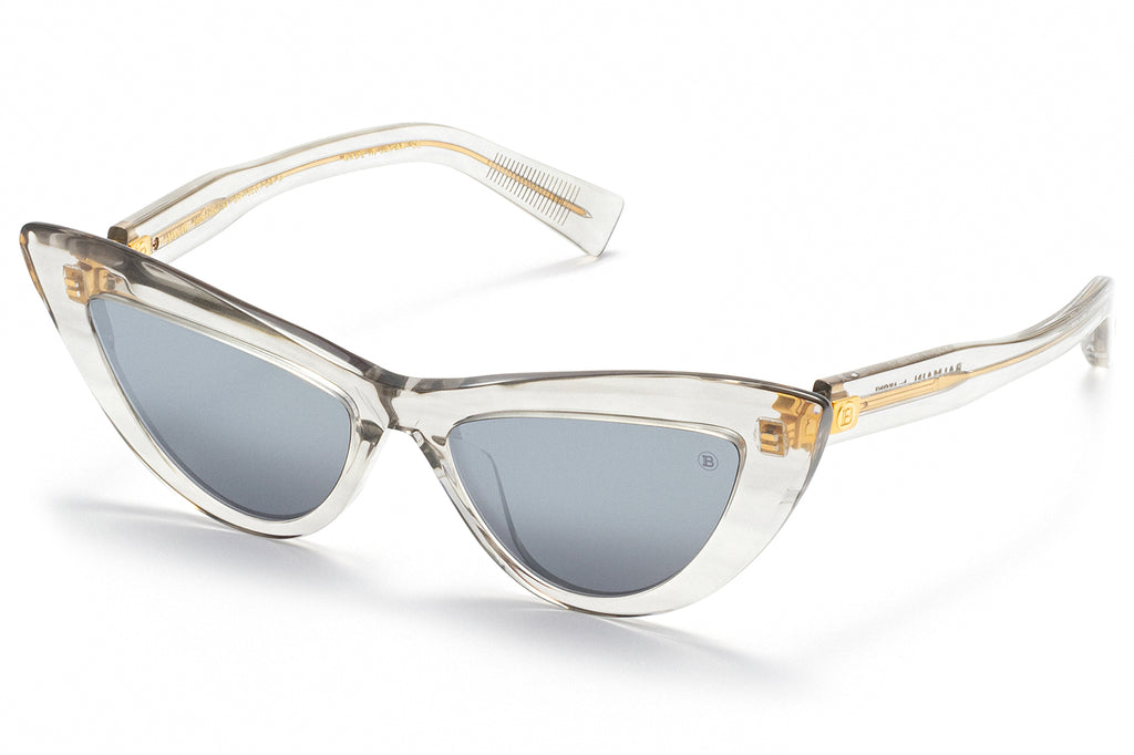 Balmain® Eyewear - Jolie Sunglasses Crystal Grey & White Gold with Dark Grey Flash Silver Mirror Len