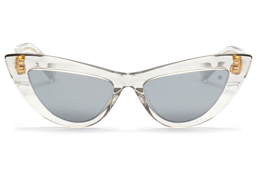 Balmain® Eyewear - Jolie Sunglasses Crystal Grey & White Gold with Dark Grey Flash Silver Mirror Len