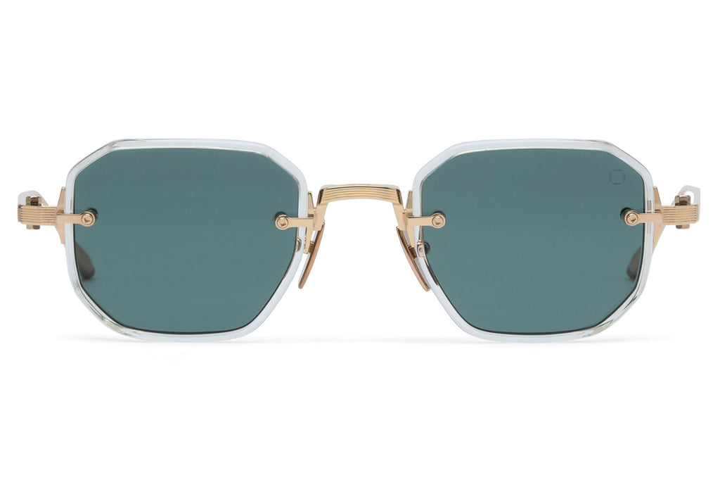 Akoni - Juno-Two Sunglasses Crystal Clear & 12k Gold with Deep Emerald Green Lenses