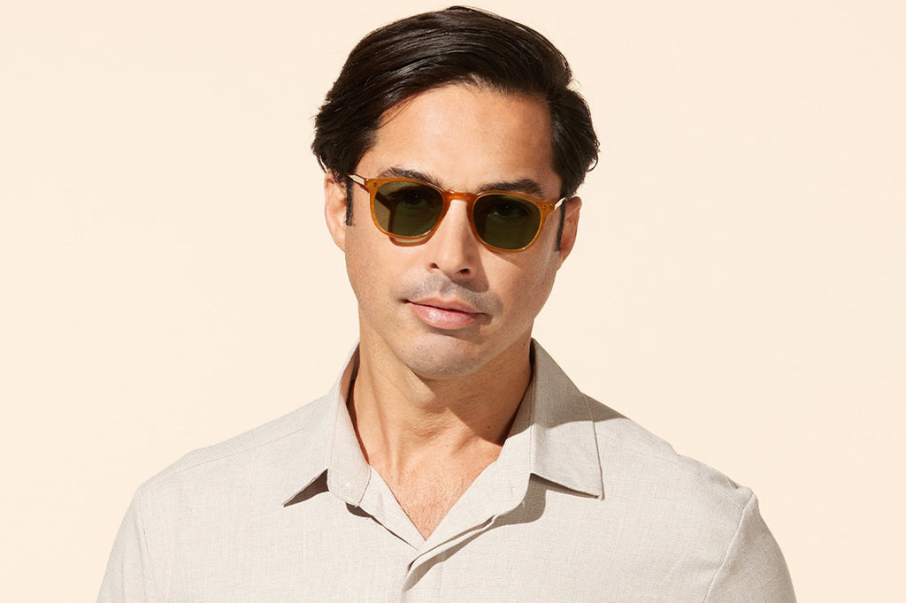 Garrett Leight - Kinney Sunglasses Butterscotch with Semi-Flat Pure Green Polar Lenses