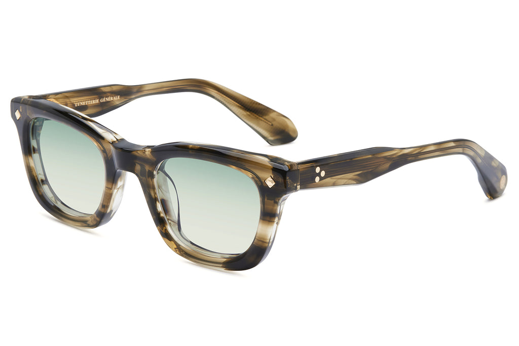 Lunetterie Générale - Forever Young Sunglasses Olive & 18k Gold with Gradient Blue Green Lenses