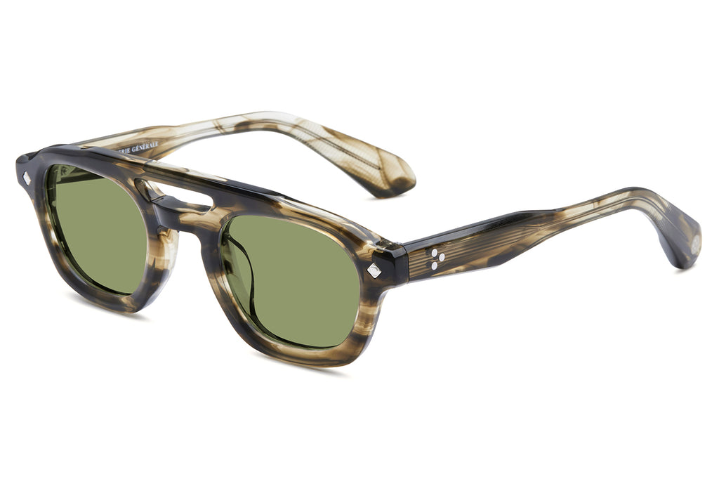 Lunetterie Générale - Pièce de Résistance Sunglasses Olive & Palladium with Solid Green G15 Lenses