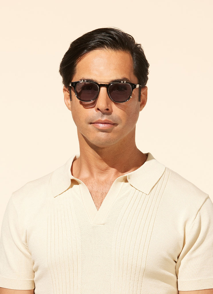 Garrett Leight - Langley Clip On Shades Silver with H20 Lenses