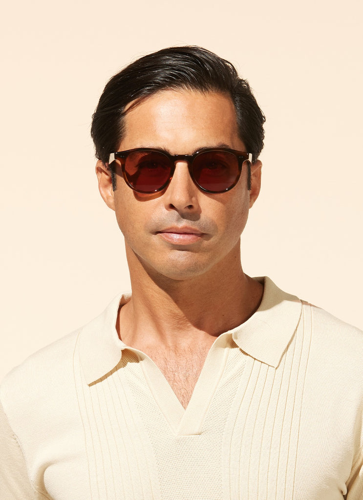 Garrett Leight -Morningside X Sunglasses Spotted Brown Shell with Auburn Lenses