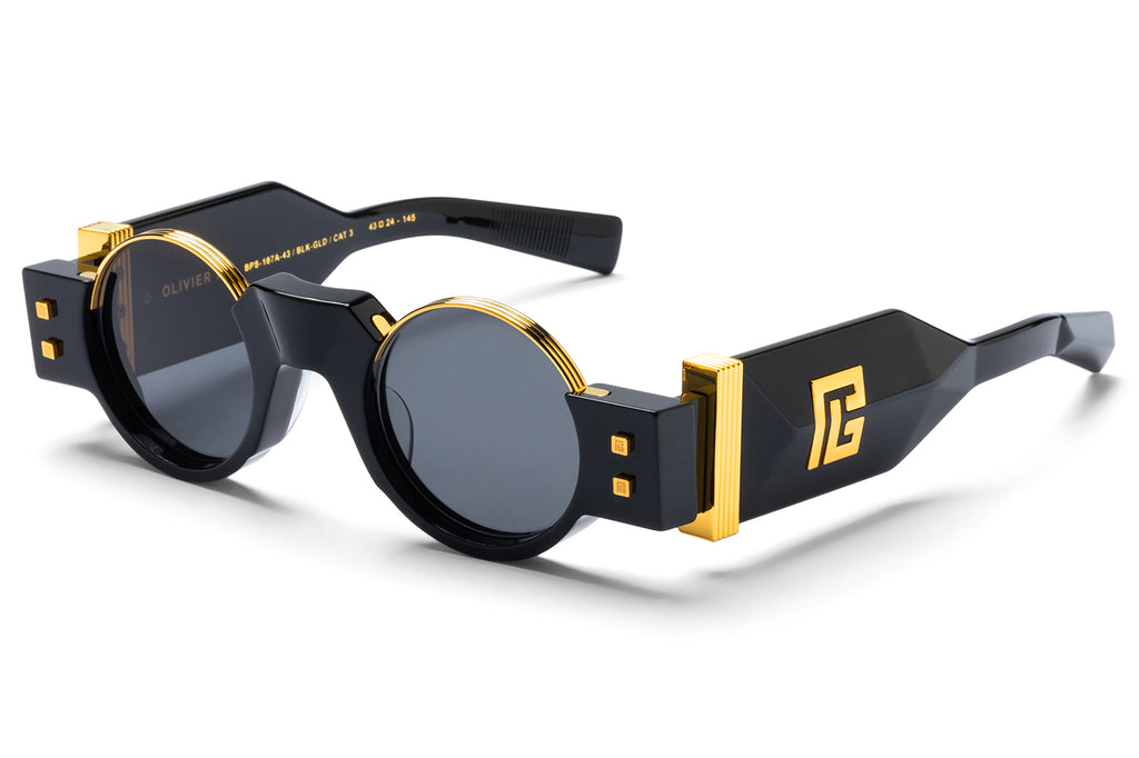 Balmain® Eyewear - Olivier II Sunglasses Black & 18k Gold with Dark Grey Lenses