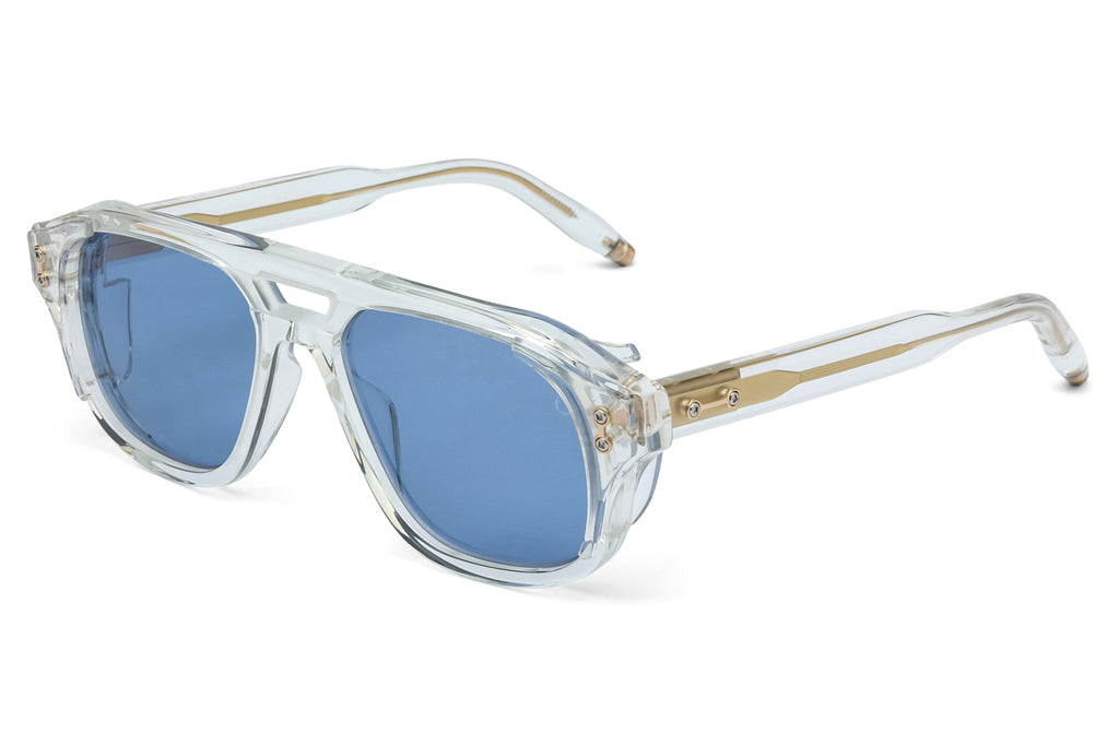 Akoni - Phoenix Sunglasses Crystal Clear & Brushed 12k Gold with Dusty Blue Lenses