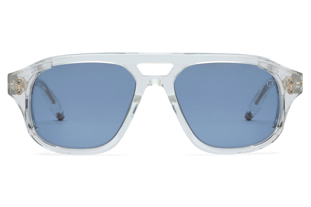 Akoni - Phoenix Sunglasses Crystal Clear & Brushed 12k Gold with Dusty Blue Lenses