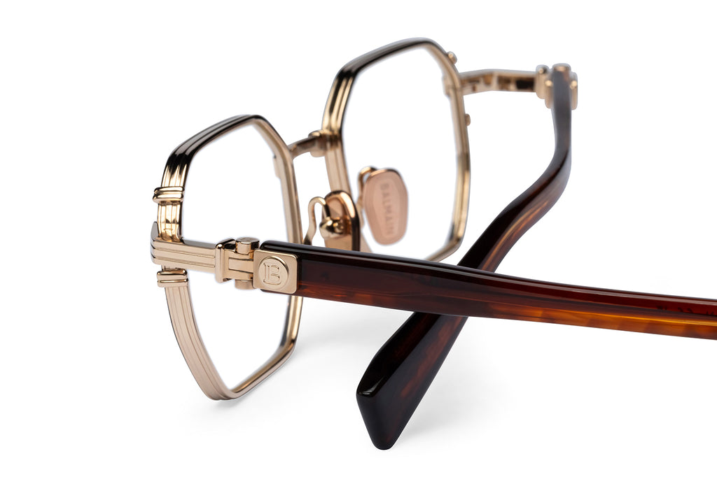 Balmain® Eyewear - Saint Jean II Eyeglasses 12k Gold w/Black Enamel & Brown Swirl